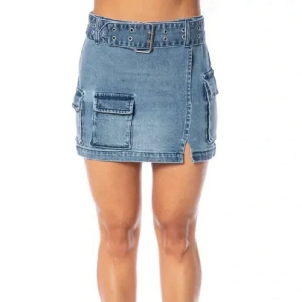 Juicy Couture cargo‎ mini Jean skirt with belt size 25 NWT
